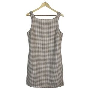 NWT Lola Grace Houndstooth Plaid Shift Dress Tan White Light Academia Size M
